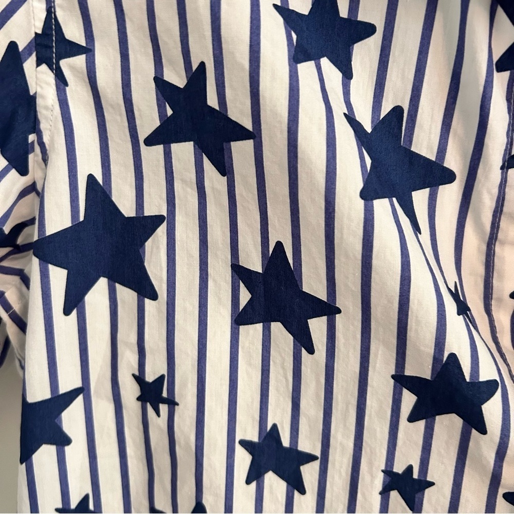 Frank & Eileen Frank Stars Stripes Superfine Poplin Button up Top Blue White - Picture 4 of 7